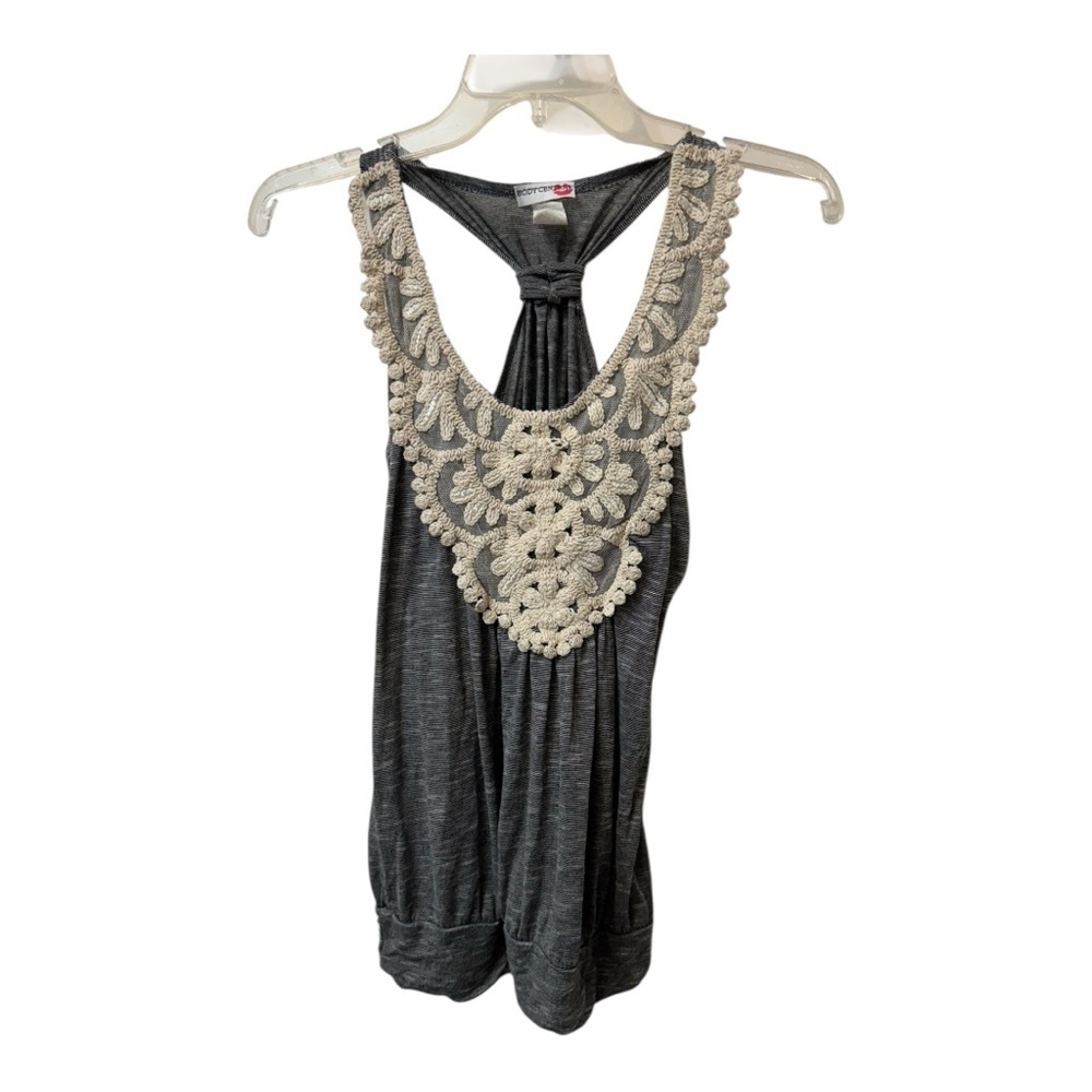Body Central Gray Tank Top with Cream Lace. Size Medium. - Picture 2 of 4